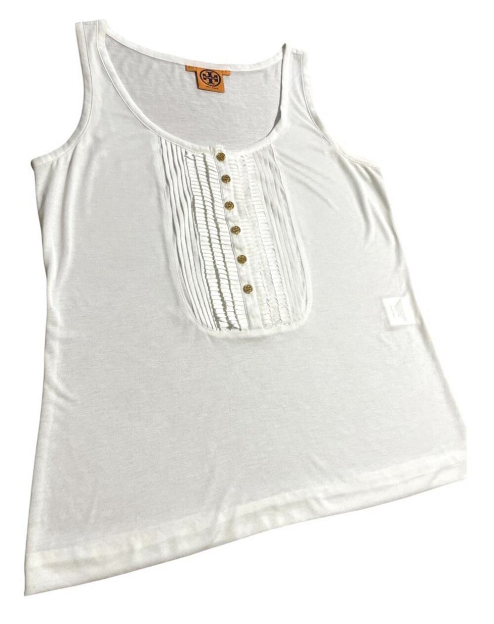Tory Burch White Sleeveless Pintuck Tank Top Quiet Luxury Minimalist - Size L